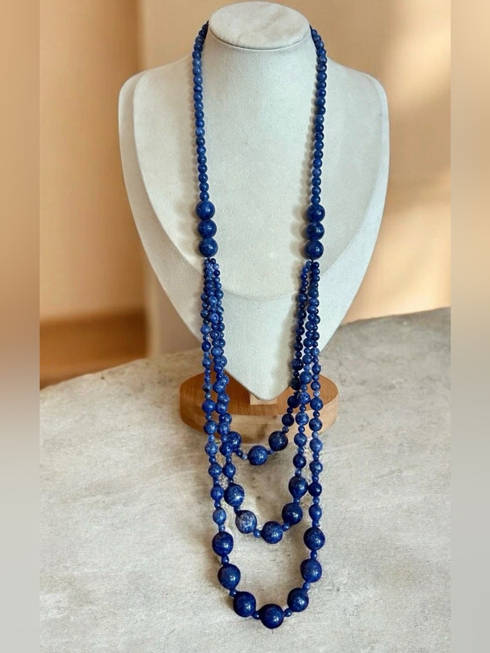 Vintage Lapis Lazuli 3 Strand Beaded Necklace
